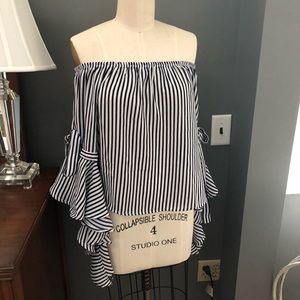 Striped Off The Shoulder Blouse with Arm Ties